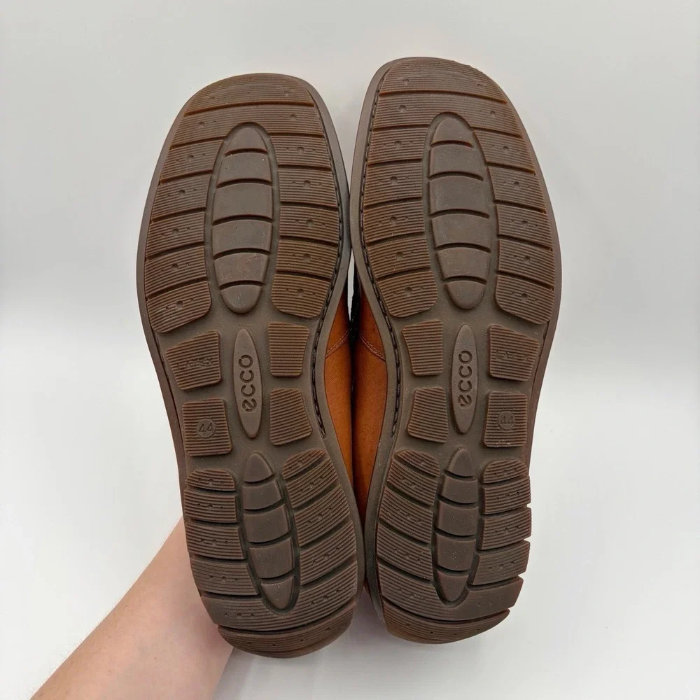 ECCO Classic Moc Driving Loafer Mens 44 Vegtable Tanned Leather Boat Shoe Cognac